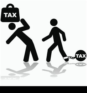 Concept illustration showing a man carrying a weight with the word TAX on it