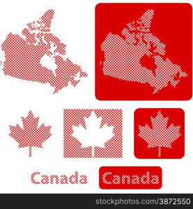 Concept illustration showing the map of Canada and the Canadian maple leaf made up of little circles