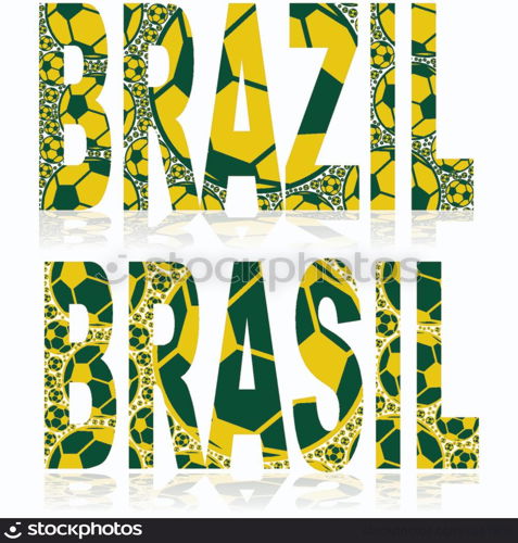 Concept illustration showing the word Brazil (with its equivalent Brasil in the country&rsquo;s Portuguese language) made up of green and yellow soccer balls