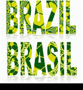 Concept illustration showing the word Brazil (with its equivalent Brasil in the country&rsquo;s Portuguese language) made up of green and yellow soccer balls