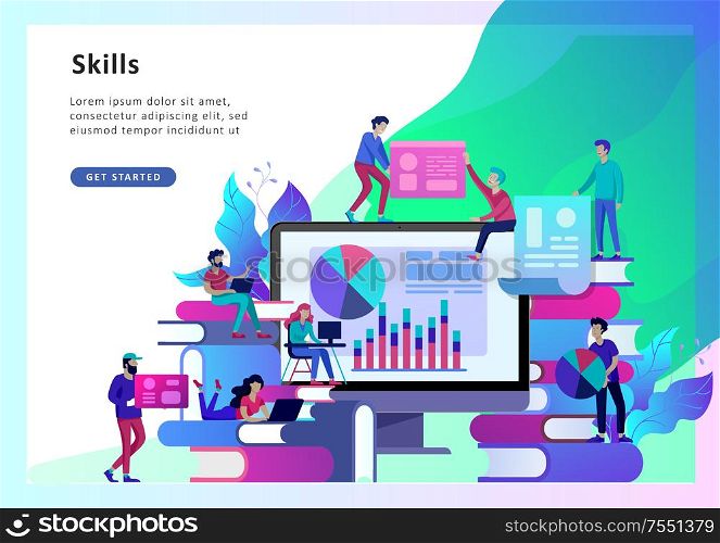 Concept Landing page template Education people, Internet studying, online training, online book, tutorials, e-learning for social media, distance education, documents, cards, posters. Concept Education people, Internet studying, online training, online book