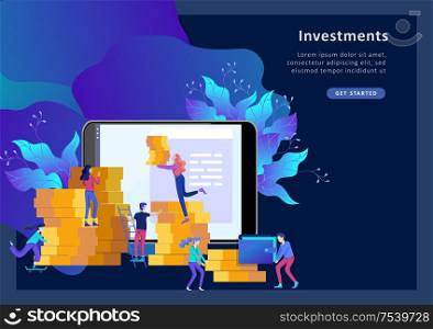 Concept Landing page template. Financial investments, Investment in innovation, marketing, analysis, banner, presentation, social media. Vector illustration guarantee of security financial. Concept Financial investments, Investment in innovation, marketing, analysis, security of deposits for web page
