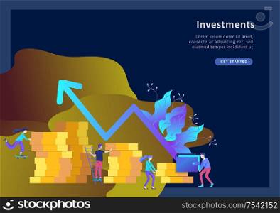 Concept Landing page template. Financial investments, Investment in innovation, marketing, analysis, banner, presentation, social media. Vector illustration guarantee of security financial. Concept Financial investments, Investment in innovation, marketing, analysis, security of deposits for web page