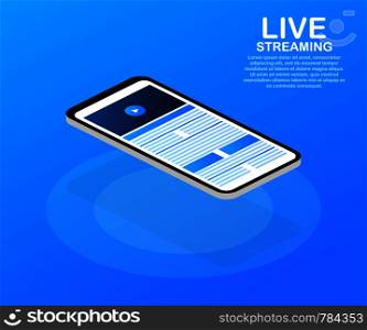 Concept live streaming for web page, banner, presentation, social media, documents. Watch video online. Vector illustration.. Concept live streaming for web page, banner, presentation, social media, documents. Watch video online. Vector stock illustration.