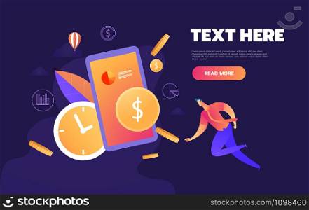 Concept money transfer. User transfers money and presses on a coin. Web banner, infographics. Isometric vector illustration.. Concept money transfer. User transfers money and presses on a coin. Web banner, infographics. Isometric vector illustration