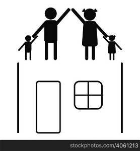 concept of a family house - mum dad daughter and son hold hands and form the roof of a house, vector illustration for print or design. concept family house