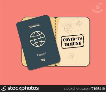Concept of an immunity passport vector for people who have recovered from or are immune to COVID-19 coronavirus and can begin to travel and work again