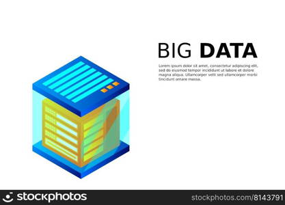 Concept of big data processing energy station of future server room rack data center isometric vector illustration