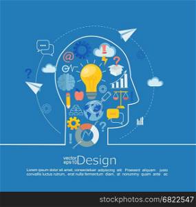 Concept of big ideas inspiration innovation, invention, effective thinking, text. Infographic in line style with flat set business icon, vector illustration.. Concept of big idea.