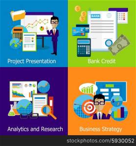 Concept of business strategy analytics and research. Bank credit, presentation project, management marketing, development and success, planning and analysis illustration