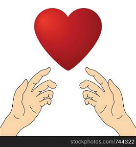 Concept of Charity and Donation. Hands Give Love. Give and share your love to people. Valentines Day. Vector illustration.