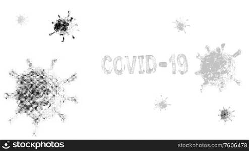 Concept of coronavirus microorganism. Word of coronavirus covid-19 theme. Vector with grunge and halftone effect, EPS10. Poster - Concept of covid-19 microbe, vector EPS10