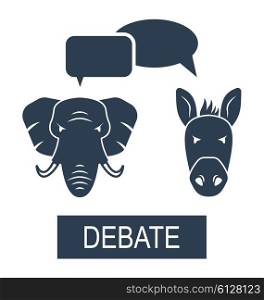 Concept of Debate Republicans and Democrats. Illustration Concept of Debate Republicans and Democrats. Donkey and Elephant as a Symbols Vote of USA - Vector