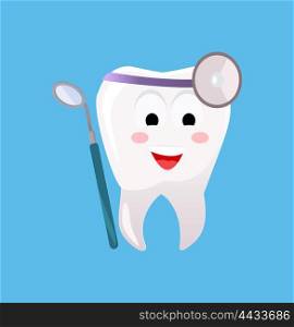 Concept of Dentistry Banner Poster. Concept of Dentistry Banner Poster. Cartoon tooth with dental instruments for happy smile design flat style. Medicine stomatology placard with space for text vector illustration