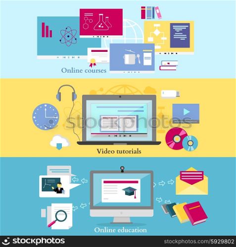Concept of distance learning and education. Online tutorial and video course, research and graduation, science and webinar, digital elearning, test and literature illustration