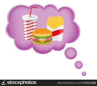 concept of dream a food in cloud vector illustration isolated on white background