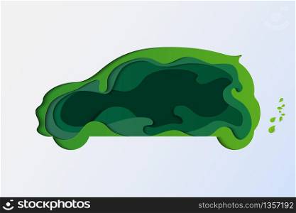 Concept of eco friendly car. Save Earth Planet and World environment day. paper art style