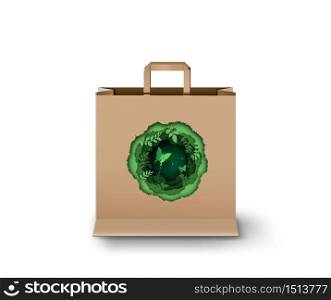 concept of ecology and environment on paper shopping bag, Paper cut style.
