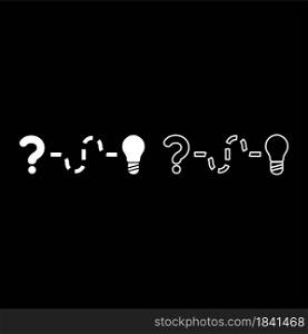 Concept of finding solution to the issue Question and path to the light bulb Searching for Innovation icon white color vector illustration flat style simple image set. Concept of finding solution to the issue Question and path to the light bulb Searching for Innovation icon white color vector illustration flat style image set