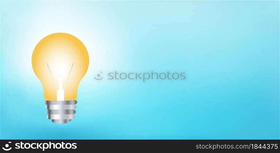 Concept of innovation or idea or creativity or invention or inspiration or imagination.Banner with hand drawn light bulb and copy space on blue background. Thinking concept.Power supply