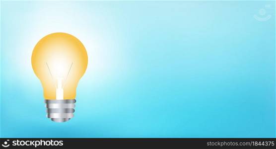Concept of innovation or idea or creativity or invention or inspiration or imagination.Banner with hand drawn light bulb and copy space on blue background. Thinking concept.Power supply