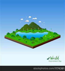 Concept of isometric landscape with nature and eco friendly,save the world and environment,vector illustration