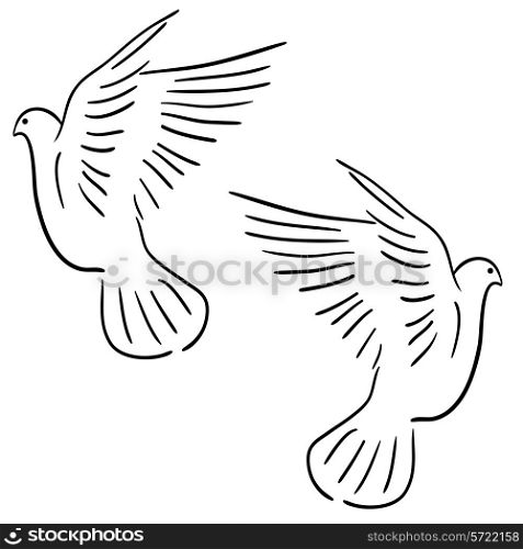 Concept of love or peace. Set of white vector doves.