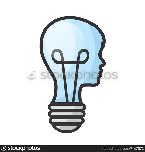 Concept of man head like bulb with brain on white, stock vector illustration