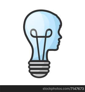 Concept of man head like bulb with brain on white, stock vector illustration