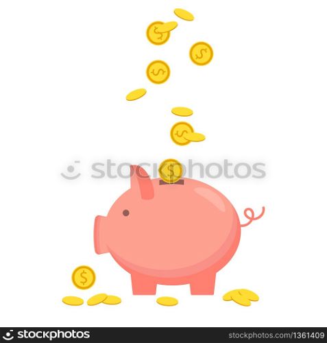 Concept of money, investment, banking or business services. Vector illustration. Piggy bank with coin icon, isolated flat style.. Piggy bank with coin icon, isolated flat style. Concept of money, investment, banking or business services. Vector illustration.