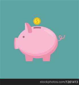 Concept of money, investment, banking or business services. Vector illustration. Piggy bank with coin icon, isolated flat style.. Piggy bank with coin icon, isolated flat style. Concept of money, investment, banking or business services. Vector illustration.