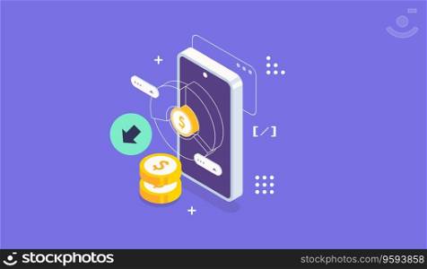 concept of money protection, financial saving insurance. investments, deposits. Isometric illustration.