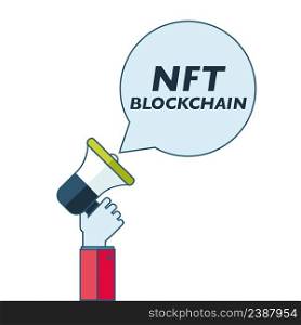 Concept of NFT with megaphone, non-fungible token, vector on white background. Concept of NFT with megaphone, non-fungible token, vector on white