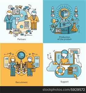 Concept of partnership recruitment and production support. People on work flow process, organization job, strategy and team professional, growth and management illustration