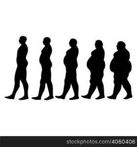 concept of slimming silhouettes of men walking people seeking to reduce weight, slimming silhouettes men vector illustration for print or design medical website. concept of slimming silhouettes of men