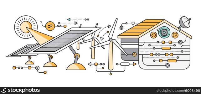 Concept of smart home and control device. Technology device, system mobile automation monitoring energy power electricity efficiency, equipment temperature, remote thermostat. Smart house illustration