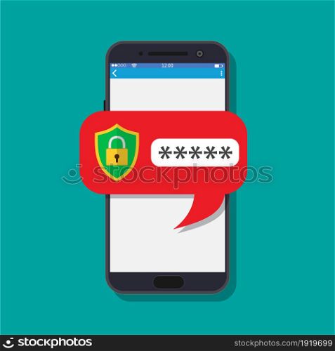 concept of smartphone security, personal access, user authorization, login, protection technology. Vector illustration in flat style. concept of smartphone security,