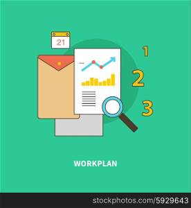 Concept of steps of the business process, worlflow. Formation of the workplan. For web design analytics graphic design and in flat design on colored background