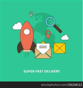 Concept of super fast delivery. Super fast and accurate. Flat design vector illustration. For web site construction, mobile applications, banners, corporate brochures, book covers, layouts etc.
