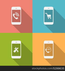 Concept on Different Mobile Phote Icons. Vector Illustration