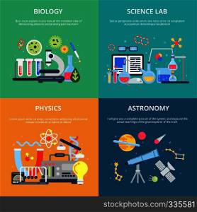 Concept pictures with science symbols. School laboratory for testing and analysis. Biology science and lab physics, astronomy and chemical experiment illustration. Concept pictures with science symbols. School laboratory for testing and analysis