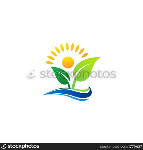 concept plant and wellness people logo icon, Sunlight and nature plant ecology logo symbol icon vector design illustration