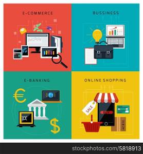 Concept set for e commerce, online banking, business and online shopping flat design