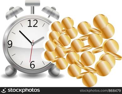 Concept time is money, metal watches turning into gold coins. Time management illustration. Time management business concept.. Concept time is money, metal watches turning into gold coins