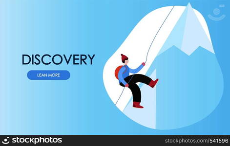 Concept traveling man. Climbing on mountain. Trekking, Hiking, Mountaineering, extreme sports, outdoor recreation, adventure in the mountains, vacation. Flat vector illustration. Concept traveling man. Climbing on mountain. Flat vector illustration