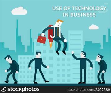 Concept use of technology in business. Modern people progress evolution. Vector illustration. Use of technology in business