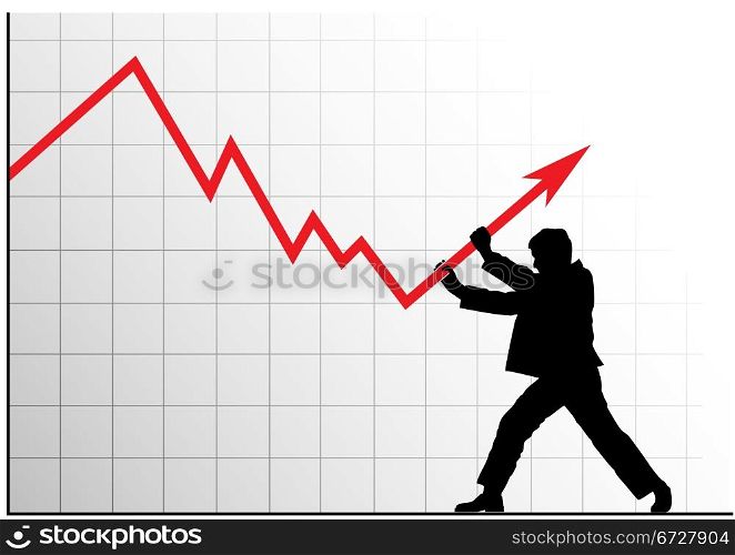 Concept vector anti-crisis image. Man pushing the graph up.