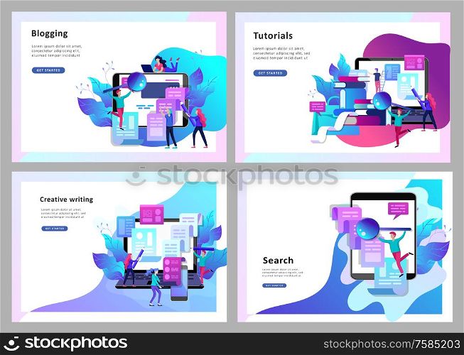 Concept vector illustration of business Blogging, people and education technology. Vector illustration news, copywriting, seminars, tutorial, creative writing. Landing page template. Concept vector illustration of business Blogging, people and education technology. Vector illustration news, copywriting, seminars, tutorial, creative writing. Landing page