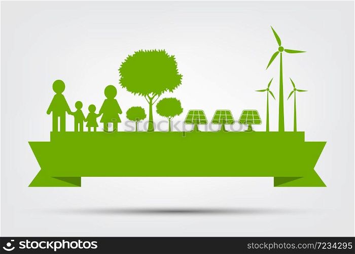 Concept World environment and Earth Symbol With Green Leaves Around Cities Help The World With Eco-Friendly Ideas,Vector Illustration