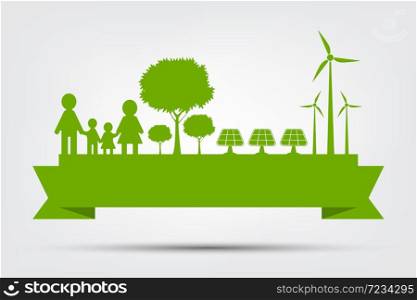 Concept World environment and Earth Symbol With Green Leaves Around Cities Help The World With Eco-Friendly Ideas,Vector Illustration